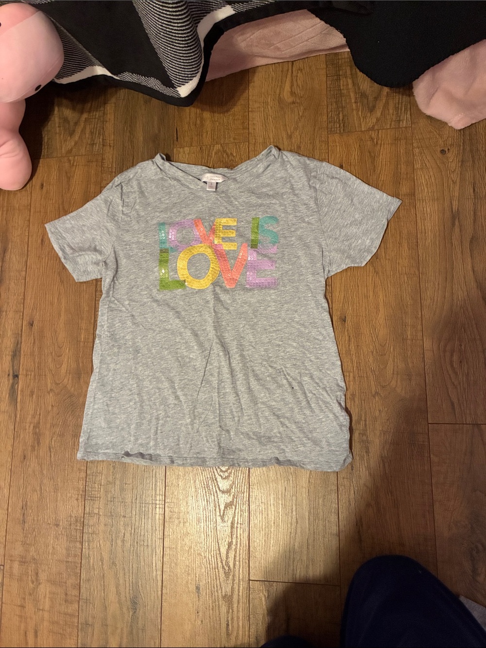LC Lauren Conrad Gray Short Sleeve Tee with Rainbow 'LOVE IS LOVE' Graphic